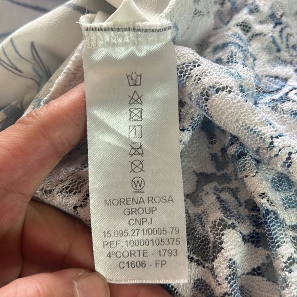 Morena Rosa Blue/White Palm Leaf Print Short Sleeve Blouse Size M - Picture 12 of 17